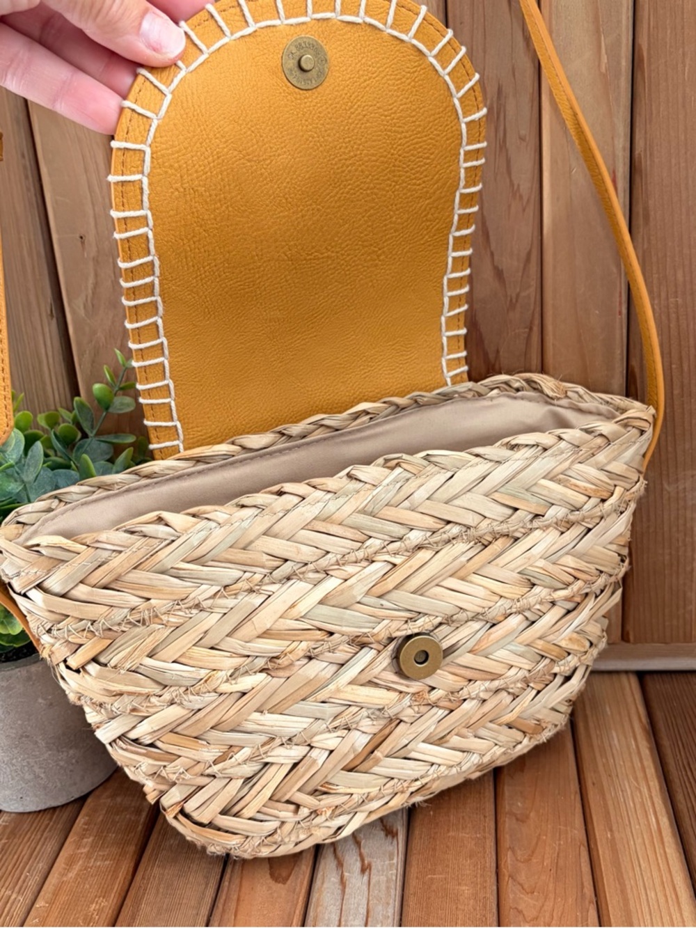 Woven Boho Crossbody Bag Vegan Leather Flap in Bright Yellow - Picture 3 of 8